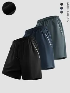 3-Pack Men's Quick-Dry Gym Shorts with Zip Pockets, Lightweight Breathable Fitness Running Shorts, Athleisure Shorts, Casual Slim-Fit Design