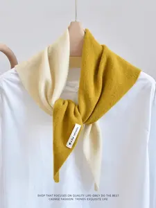 Contrasting Color Knitted Solid Color Triangle Scarf Shawl for Women, Trendy Solid Shawl, Autumn and Winter Warm Headscarf, Multi-functional Warm Versatile Small Scarf for Women