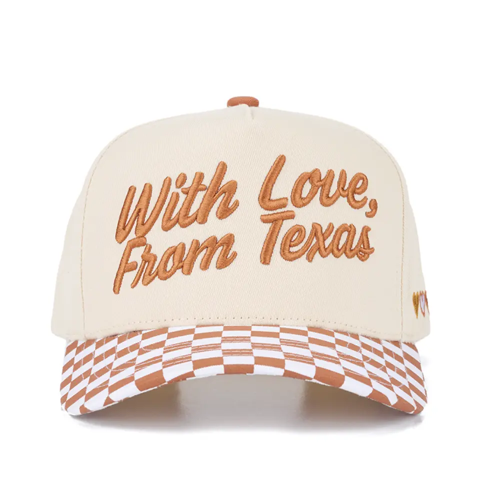 CC With Love From Texas Checkard All Embroidery Two Tone Print Baseball Cap