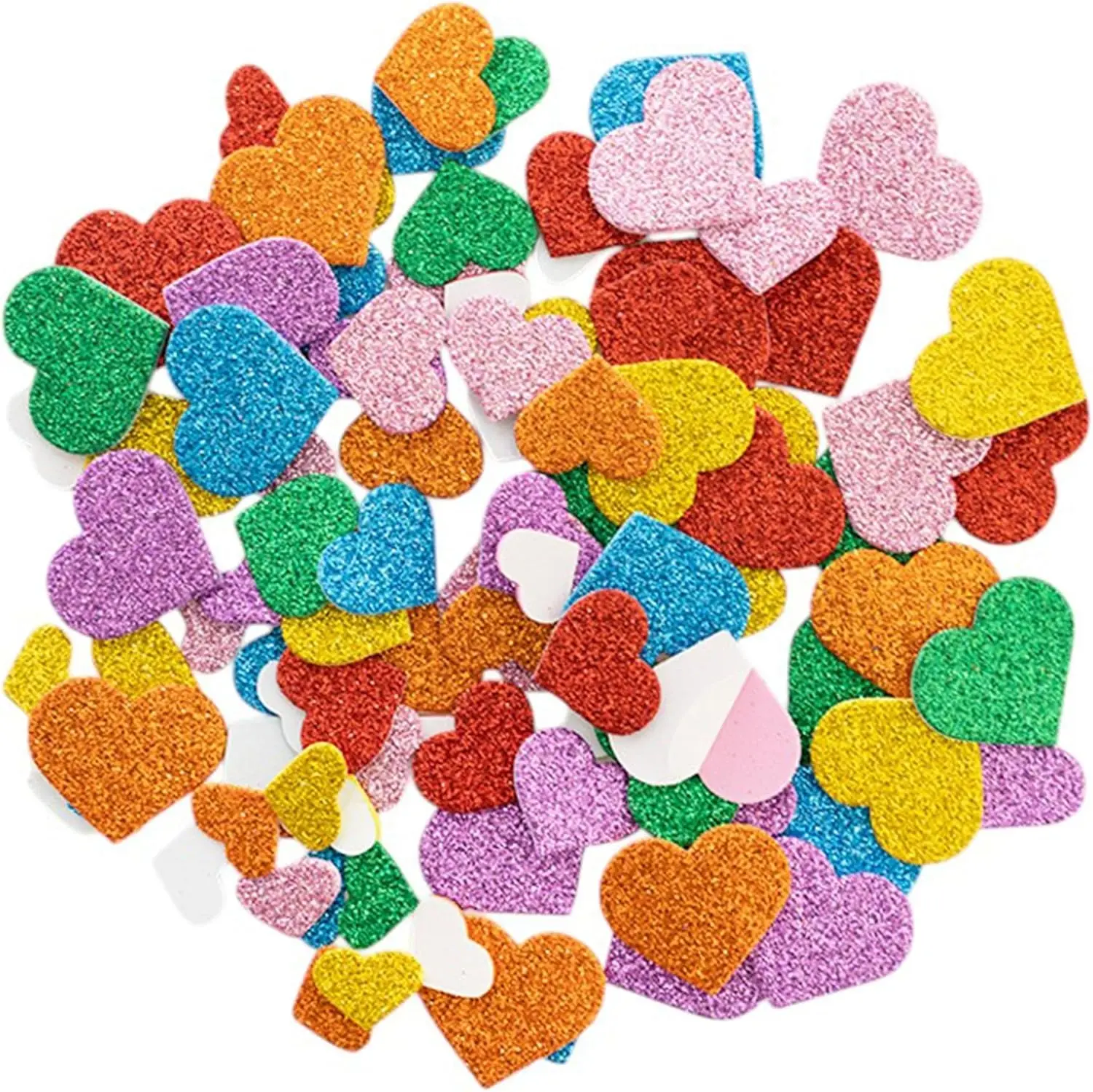 150pcs Colorful Glitter Foam Stickers Self-Adhesive Stars Mini Heart Shapes, Kids Art Craft Supplies Greeting Cards Home Decor