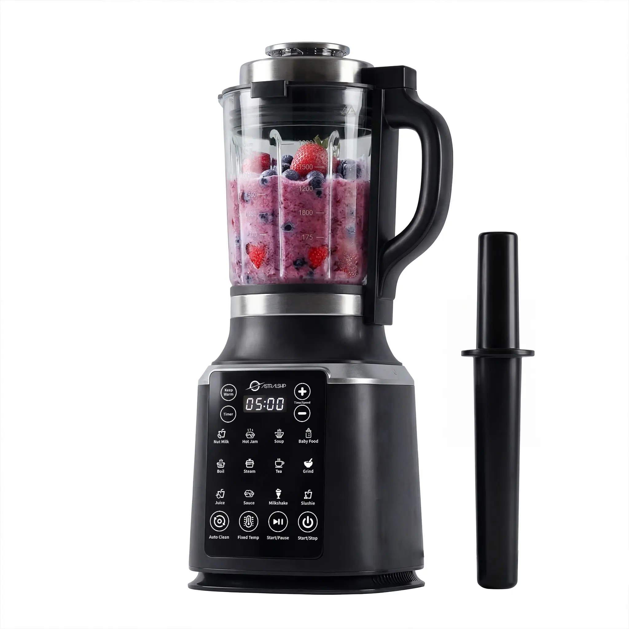 ASH01-B Pro Blenders for Kitchen with Tamper, 1500W Adjustable 26000-75000RPM High Speed Food Processors, Black Professional Heating blender with Keep Warm 14 Functions Auto Clean for Smoothies Soups Sauces more