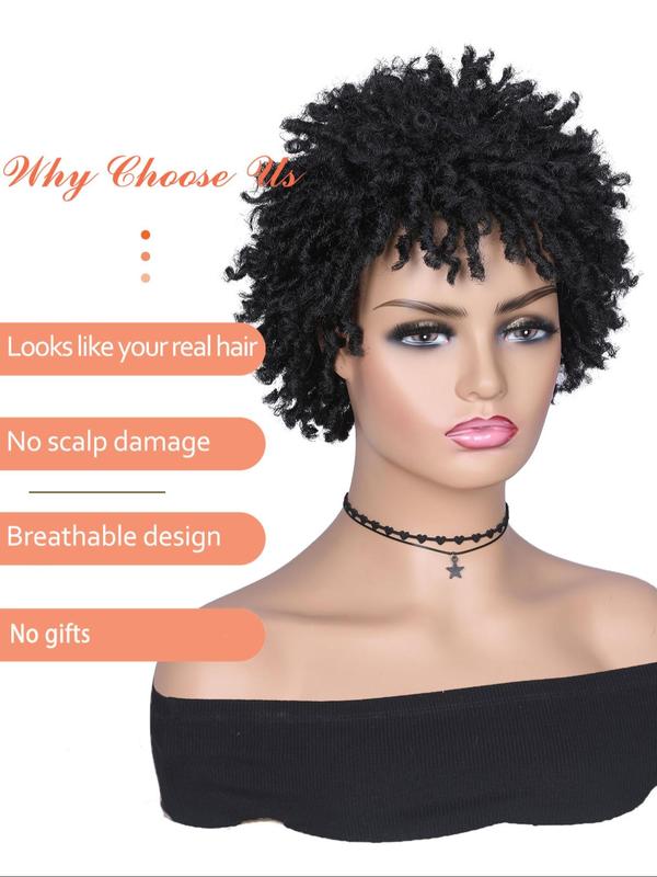 12 Inch Short Dreadlock Wig, Afro Curly Faux Locs Synthetic Wigs, Glueless Afro Kinky Twist Wigs, Synthetic Short Dreads Wig, Synthetic Braided Wig