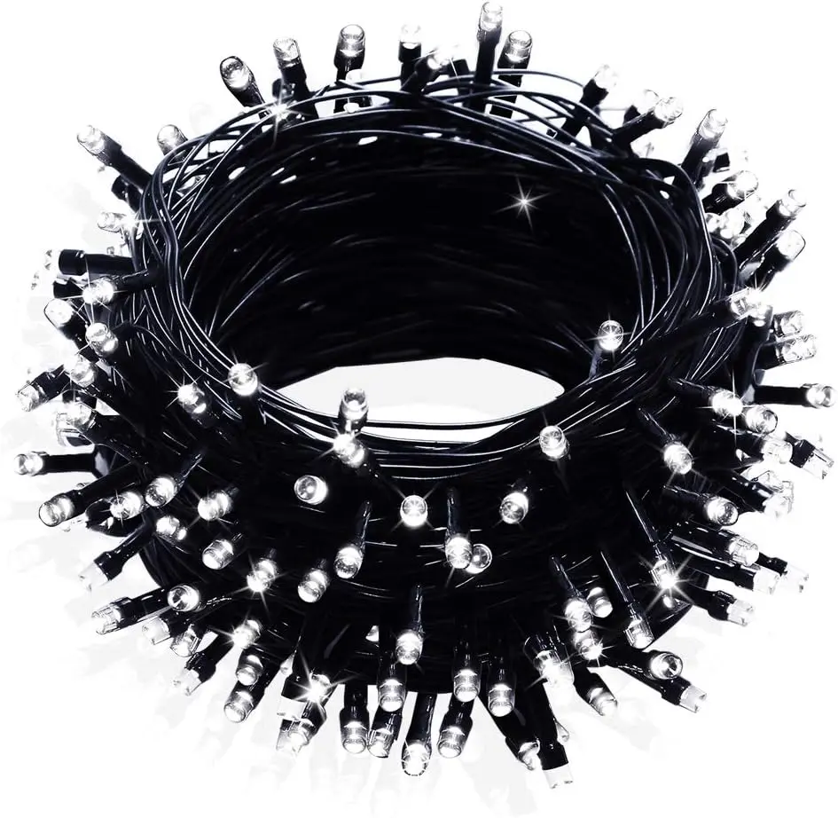 Goth Black and White Christmas String Lights, 33 ft 100 LED with Memory Function, 8 Modes Festive Decorations for Tree, Indoor Outdoor Home Use