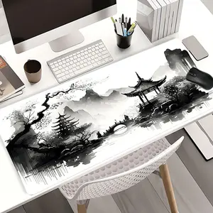 Chinese Style Landscape Pattern Mouse Pad, Rectangle Gaming Mouse Pad, Non-Slip Rubber Base Desk Keyboard Mat for Home Office