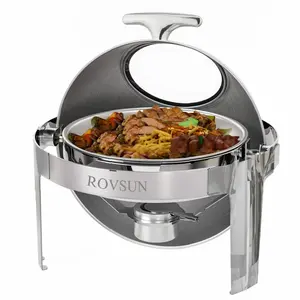 [FLASH SALE | ROVSUN ] 6 QT Roll Top Round Silver Chafing Dish Buffet Set with Visible Window