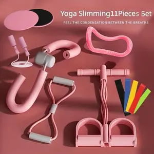11-Piece Foot Pedal Resistance Band Leg Shaper Yoga Ring Figure Eight Resistor, Home Gym Fitness Equipment, Back Slimming Shoulder Exercise