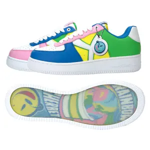 Rainbow Sherbet Sneakers - Blue, Pink, Green, & Yellow Leather Streetwear Shoes - Low Top Casual Fashion