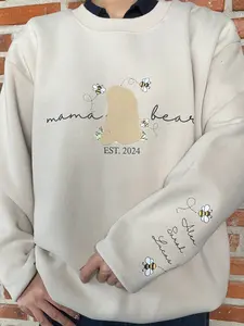 Personalized Mama Hunny Bear Crewneck Sweatshirt, Mama Est Year With Kid Names On Sleeve, Mother's Day Shirt, Mama Bear Hoodie, Mom Gift