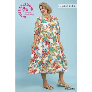 Umgee Cream Paisley Print Midi Dress