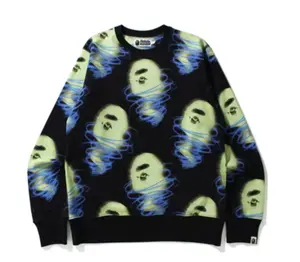A Bathing Ape BAPE Storm Crewneck Black Size Medium Mens GLOW IN THE DARK!