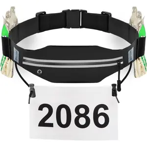 Triathlon Belt with Pouch - Race Number Bib Holder with 6 Gel Loops, Ideal for Running, Cycling &  (Black)
