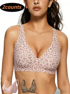 Pack of 2 Deep-V Wireless Everyday Bra, Jelly Bras, Natural Lift & Clean Confidence, Casual, Print