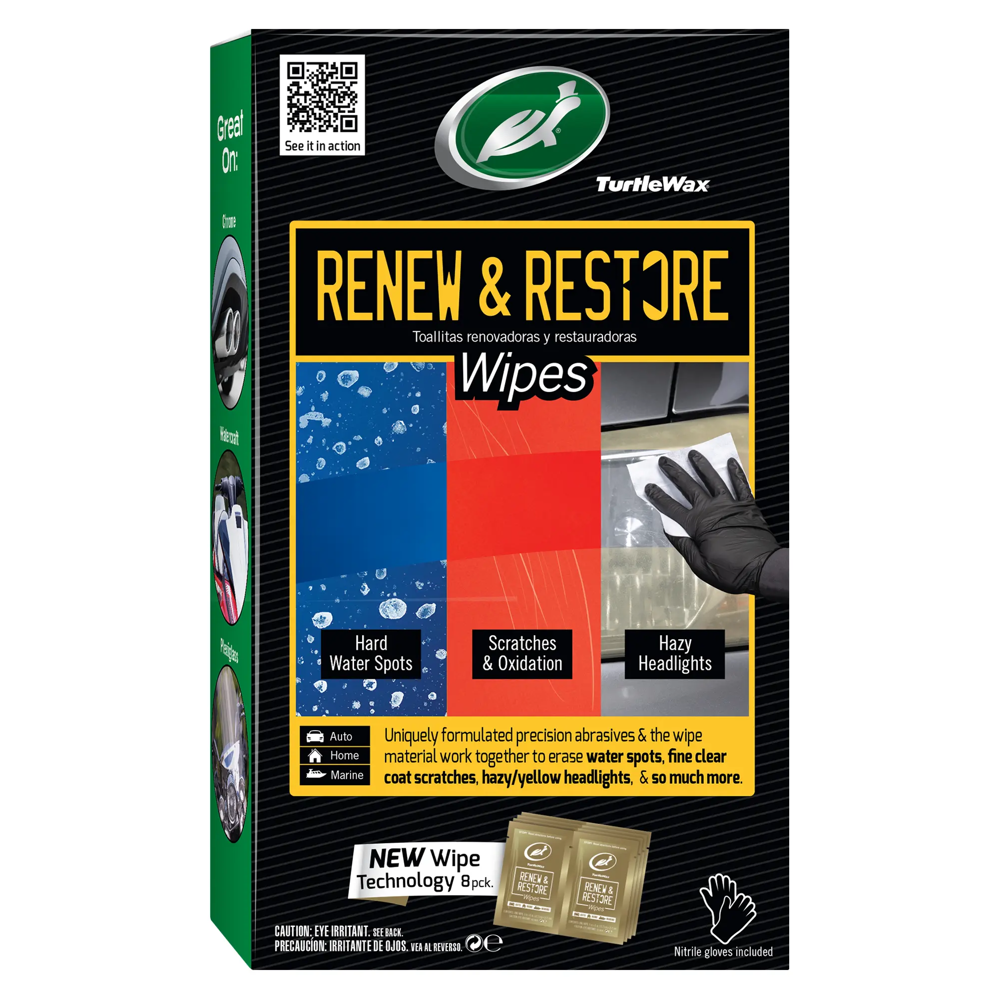 TURTLE WAX RESTORE AND RENEW WIPES 8 COUNT