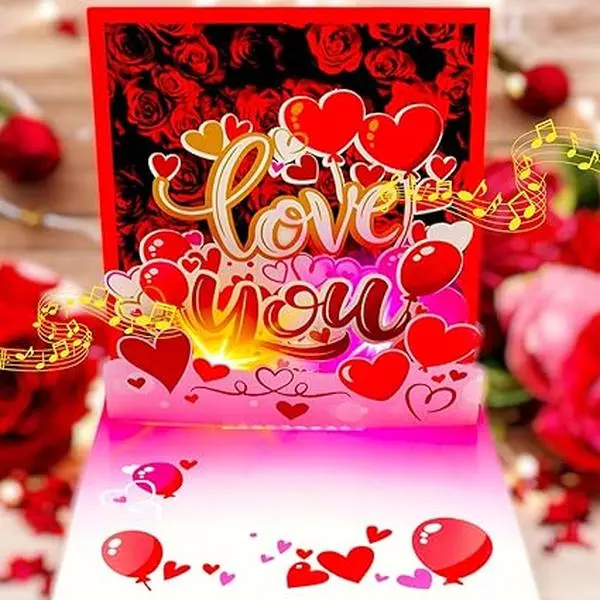Valentines Day Card, Musical Pop up Cards, Anniversary Card with Light and Music, Love You Card for Women Men Wife Husband