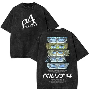 Persona 4 Graphic Black Tees Washed Tee Game Acid Washed Lightweight Cotton TSHIRT, Gift For Gamer vintage shirts