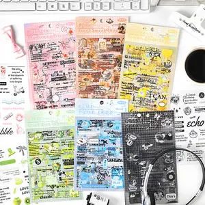 6 styles 24 pieces film cut sticker handbook sticker high end English handbook pet waterproof material retro style DIY decorative material sticker pack