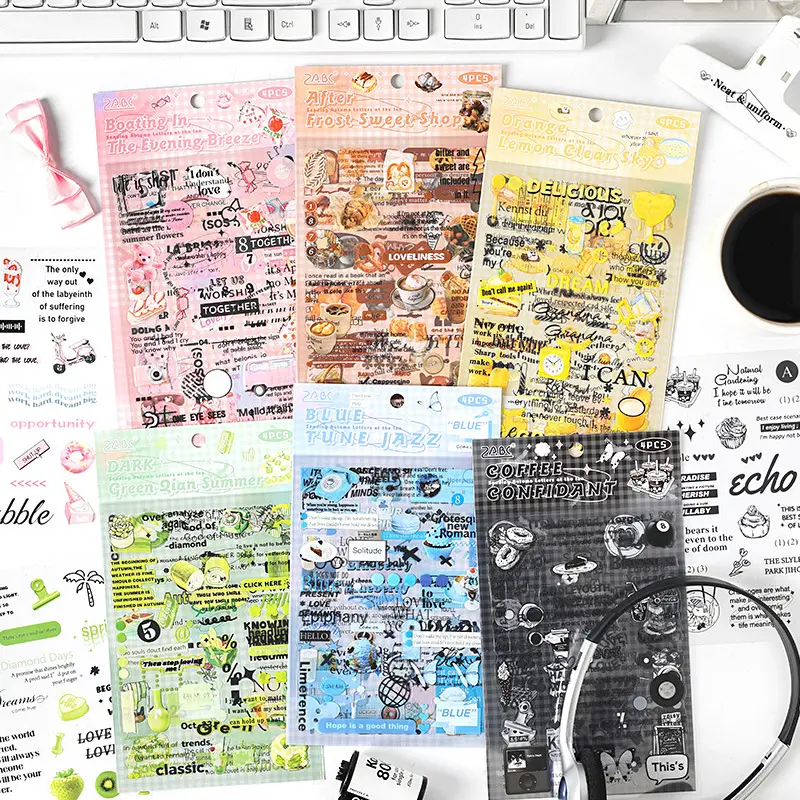 6 styles 24 pieces film cut sticker handbook sticker high end English handbook pet waterproof material retro style DIY decorative material sticker pack