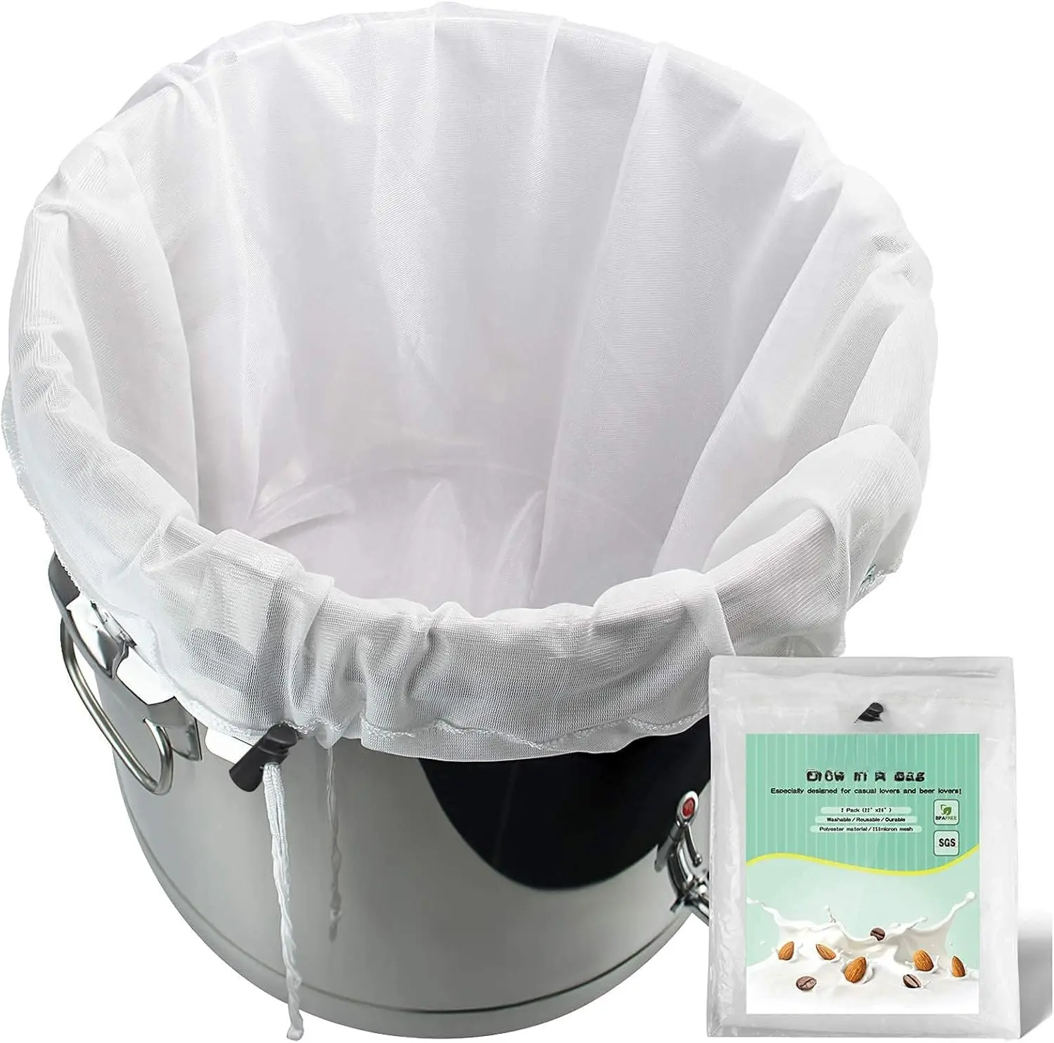Brew Bags   2 Pack 250 Micron Fine Mesh Bag for Fruit Cider  Grape  Press Drawstring Straining Brew in a Bag (2 pack-22"26")