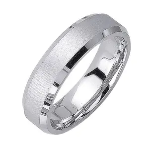 Men's Sandblasted Beveled Edge Wedding Band in Platinum 6.0mm