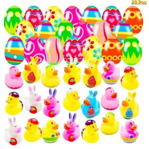 20PCS Prefilled Easter Eggs with Rubber Ducks, Colorful Easter Egg Hunt Fillers, Kids Easter Basket Stuffers, Bunny Duck Toys, Party Favors Gifts for Boys & Girls