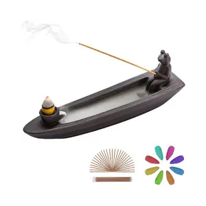 Frog Backflow Incense Holder Waterfall Smoke Burner Ceramic Aromatherapy Decor