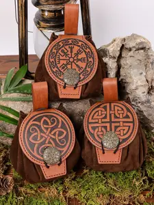 3pcs Viking Vintage Style Renaissance Medieval Coin Purse Viking Pirate Witch Prop Bag Rosary Key Dice Pouch Storage Bag Role-Playing Accessory