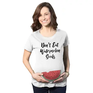 Maternity Don't Eat Watermelon Seeds T shirt Funny Pregnancy Reveal Pregnant Tee Funny Graphic Maternity Tee Cute Pregnancy Tees With Plus Sizes Pregnant Funny Food Short Sleeve Maternity Shirts White