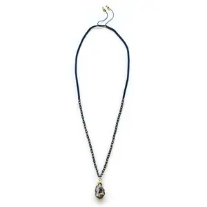 Enchanted Necklace; woven necklace with druzy agate pendant, gold electroplated druzy necklace, macrame necklace, black and gold crystal