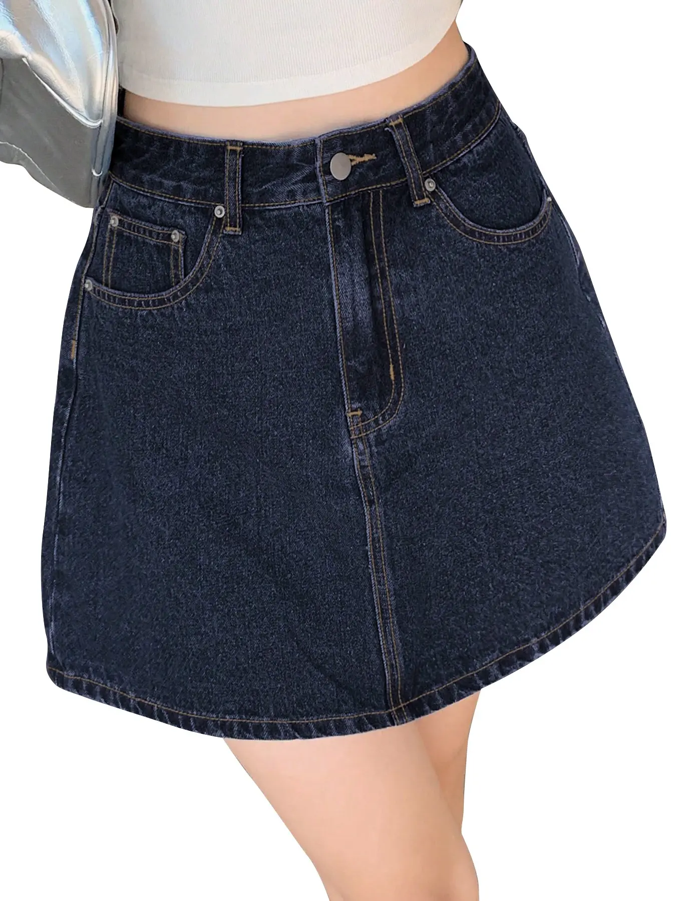 Women's Denim Mini Skirt, Y2K Retro Street Style, High Waist A-Line, Loose Fit, Casual Fashion Summer Skirt