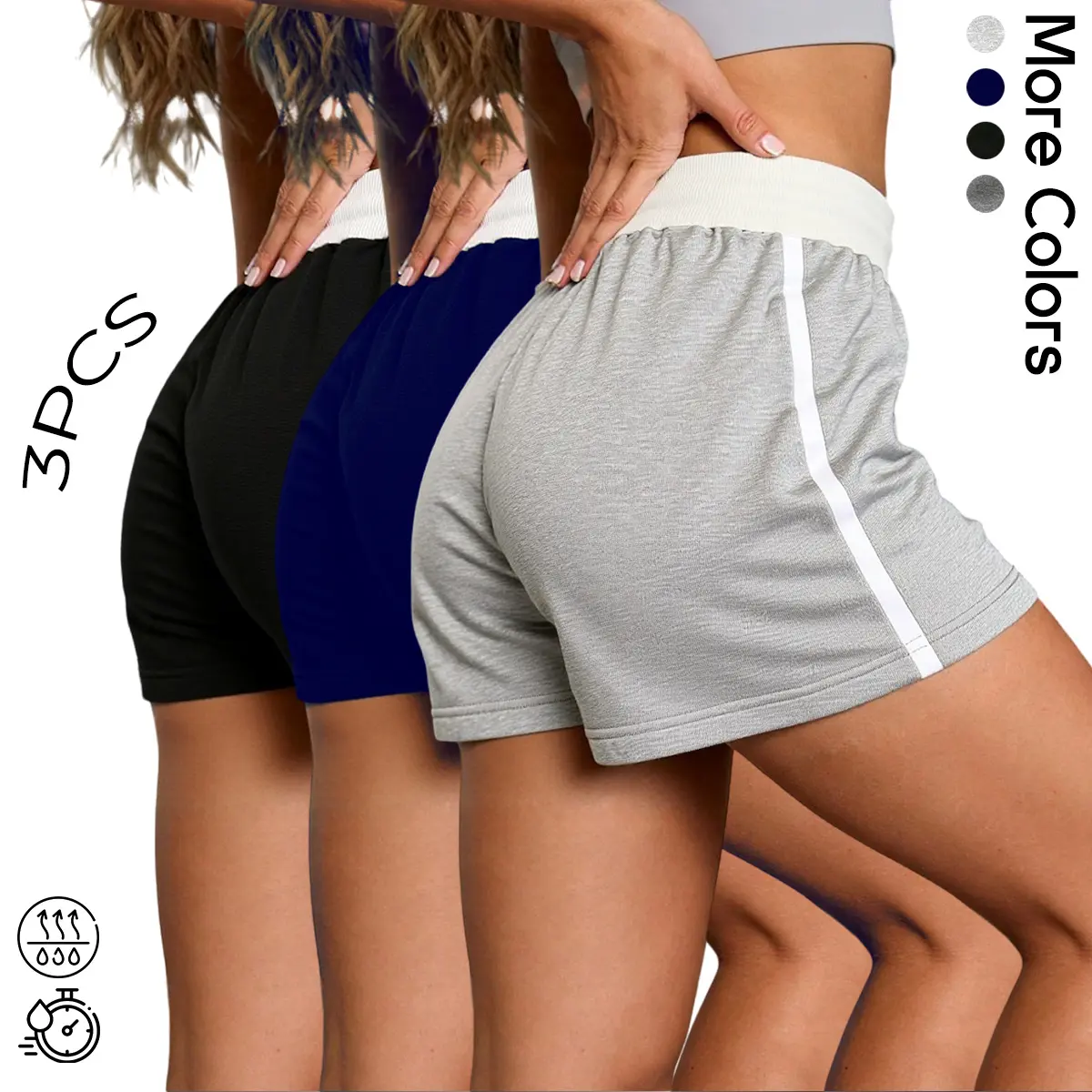 3-Pack Women's Retro Dolphin Shorts – Trendy Striped Athletic Shorts for Running & Workout, High Elastic Waist Breathable Gym Shorts with Side Stripe