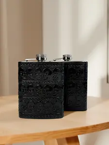 Scull Leather Hip Flask Western Tooled Genuine Leather wrapped flask leather gift for her him anniversary leather gift