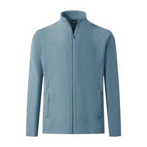 MAELREG Winter Fleece Jackets for Men Lightweight Stand Collar Fashion Wave Texture Warm Full Zip Mens Coat with Pockets Casual Long Sleeve