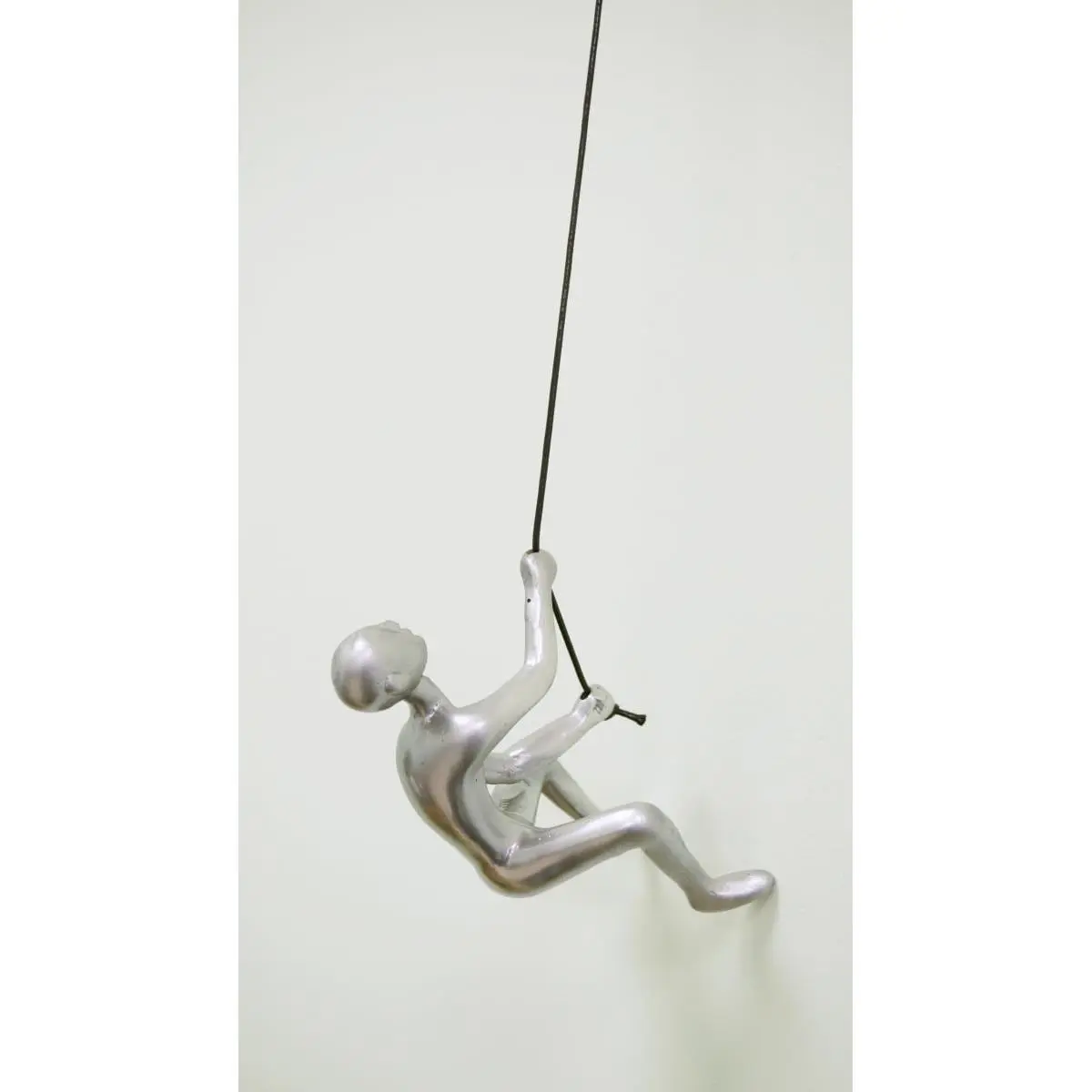 212 MAIN Hanging Climbing Man Knot Solid Resin Wall Sculpture - Silver, 3x3x6 in, Leather-Accented Art Decoration for Rooms