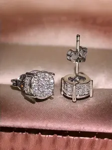 Four Claw Round Micro Diamond Stud Earrings, Simple Fashion European Style Ear Rings, Trendy Jewelry Accessories