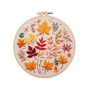 Beginner Embroidery Kit, Hand Embroidery, Elegant Cross Stitch Set, Multicolor Autumn Leaves Style, DIY Embroidery Lovers, Includes Printed Cotton Fabric