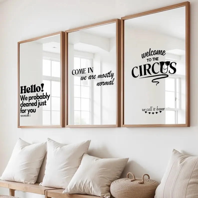 Set Of 3 Welcome Prints, Funny Hallway Quotes, Typography Posters, Minimalist Hallway Sign, Entry Way Decor, Home Décor
