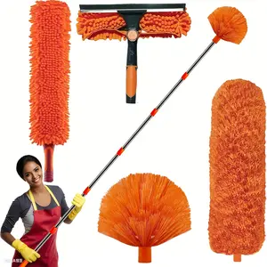 1 Set Dust Removal Kit for Heights Over 20 Feet,Featuring a Connectable Pole Ranging from 3 to 14 Feet,Ideal for Cleaning High Ceilings And Window,with Washer & Squeegee,Cobweb Duster,Hand Tools Kits Brush