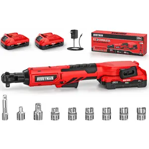 Alloyman 3/8" Cordless Ratchet Wrench Set, 44FT-LBS(60N.m) Electric Ratchet, 2 X 20V Chargeable Power Ratchet Wrench Set with Variable Speed, LED Light, 6 Sockets, 1/4" Adapter, 3" Extension Rod, Unique Christmas & New Year Gift Ideas for Family