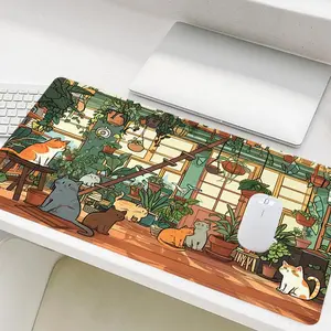 Cat Pattern Mouse Pad, Rectangle Gaming Mouse Pad, Office Desk Keyboard Mat for Home Office Game Room Desk, Cute Desk Accessories