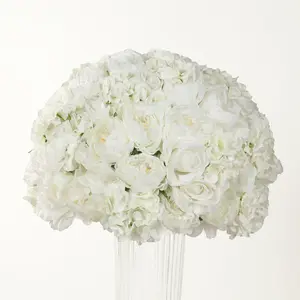 Pre-Arranged Artificial Rose Wedding Centerpiece, Ivory Silk Rose Flower Balls Arrangement Table Decor - 20"