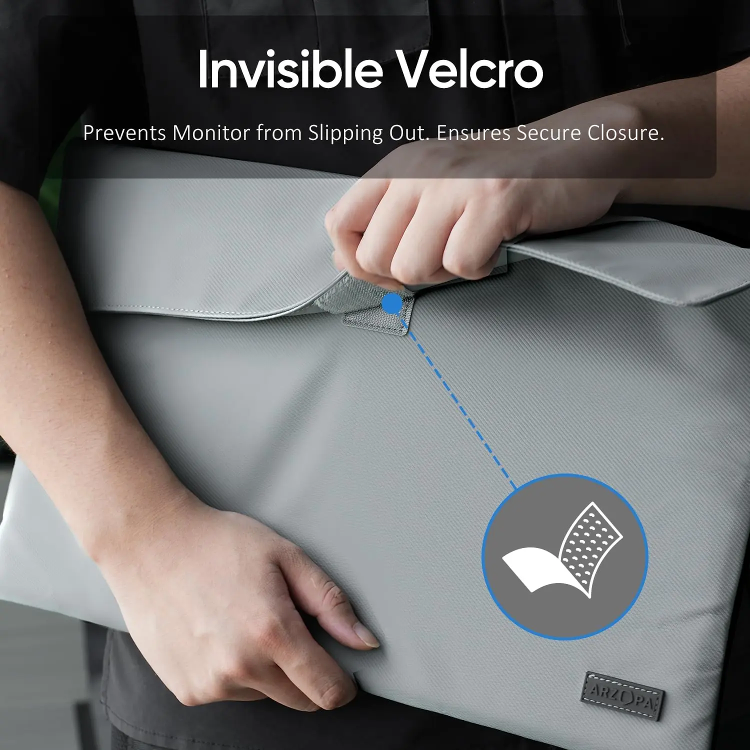 Portable Monitor Laptop Sleeve Bag PU Leather Case for Travel Gray Water-resistant Lightweight Slim Compatible with ARZOPA Portable Monitor Laptop Tight Closure