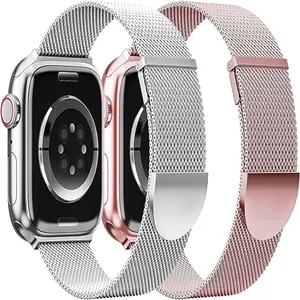 2 Pack Magnetic Metal Mesh Band for Apple Watch 10, 9, 8, 7, 6, 5, SE, 4, 3, 2, 1 Ultra- Wearable Accessory for Men and Women