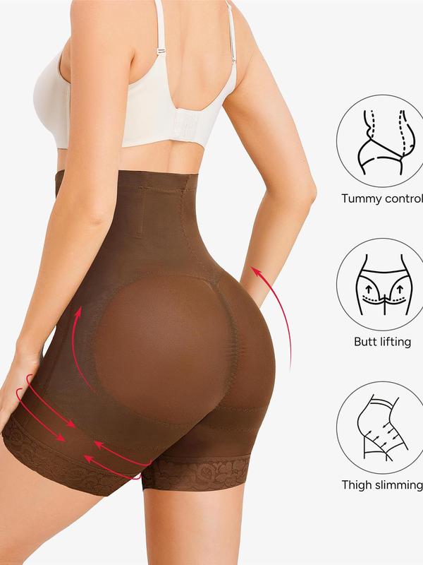 Women's Solid Color Lace Trim High Waist Shapewear Shorts, Tummy Control Shaper, High Waisted Shapers, High Stretch Shapewear Bottoms for Daily Wear Women's Solid Color Lace Trim High Waist Shapewear Shorts, Tummy Control Shaper, High Waisted Shapers, High Stretch Shapewear Bottoms for Daily Wear
