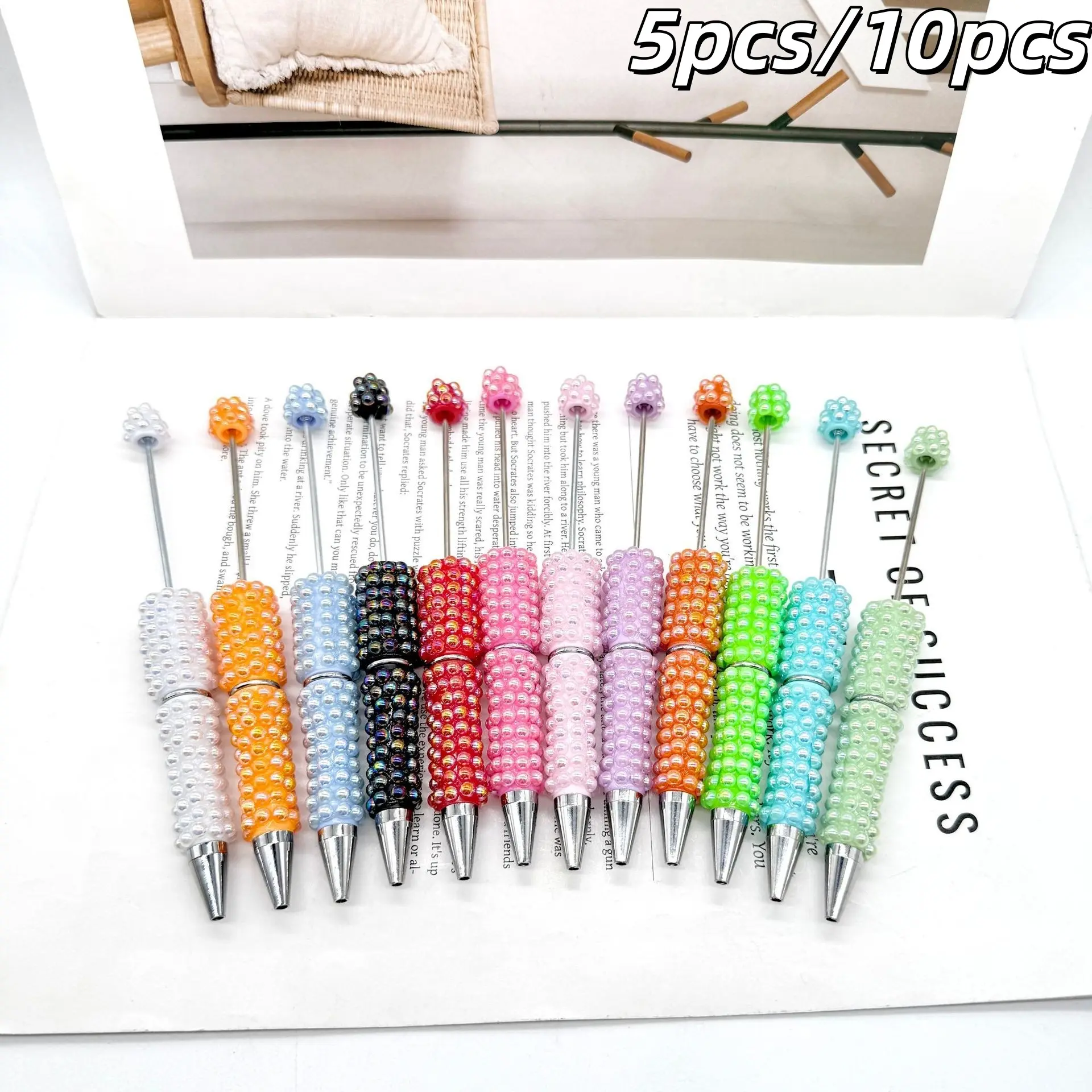 5pcs/10pcs Multicolor Bubble Bead Pens, DIY Bead Decorative Ballpoint Pens, Office Writing Supplies, Desktop Decoration Pens, 1.0mm Ink Core, Beaded Pens, Aesthetic Pens