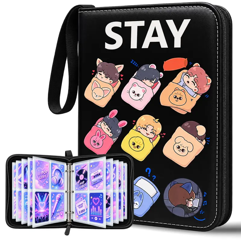 KPOP Photocard Binder 400 Pockets Photo Organizer - Waterproof PU Shell, Smooth Synthetic Material, Cute Cartoon Idol Design, Zipper Closure with Wrist Strap, Fits 0-50 Pages, Collectibles & Bracelets Storage, Ideal Valentine's Day Gifts for Friends, Pho,