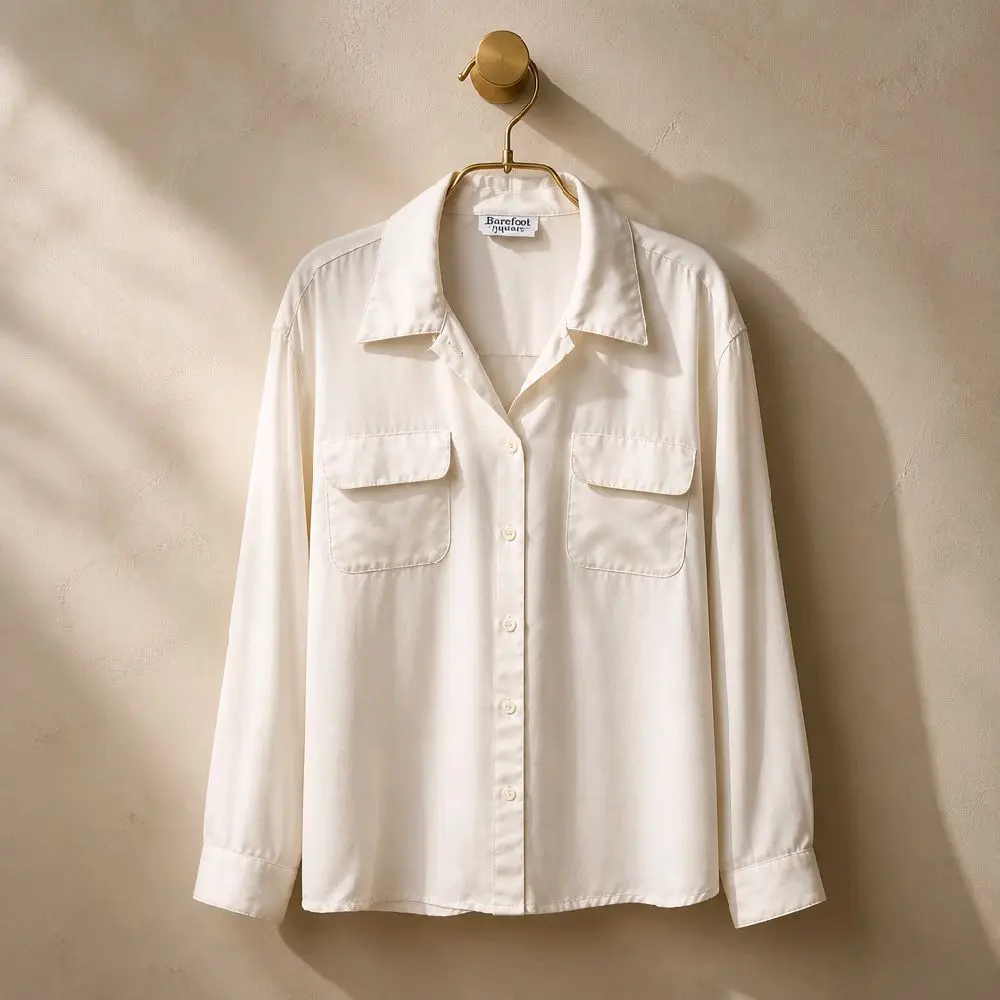 Barclay Square Women's Cream Button-Up Utility Blouse Long Sleeve Size 12 - 5010