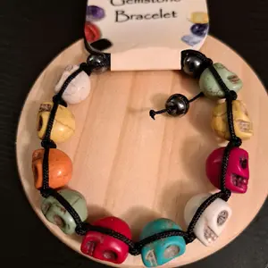 Gemstone Bracelet with Colorful Skull Beads and Black Cord for Unique Style Trendy Jewellery Accessories