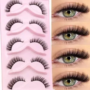 5 Pairs Cartoon Anime Natural Beauty Band Folklore 3D Curled Eyelashes, Korean Japanese Asian Cosplay False Lashes, Multi-Layered, Various Occasions