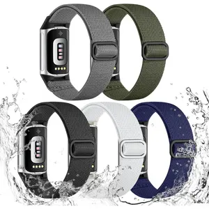 Elastic Bands Compatible with Fitbit Charge 6/Charge 5 Band Women Men, Waterproof Stretchy Nylon Bracelet Loops Strap Replacement Bands for Fitbit Charge 5/Charge 6 Fitness Tracker Accessories