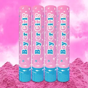 4 Pack Pink Gender Reveal Powder Cannon, 11.6" Biodegradable Twist Poppers, Safe Air-Powered Color Powder Cannons for Gender Reveal & Baby Shower Party Decor
